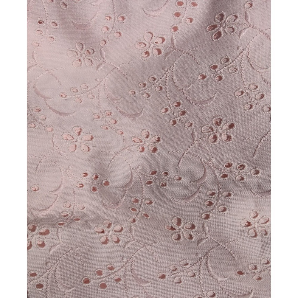 Broderie Anglaise Fabric Pink Floral Cotton By The Yard 36" Width Embroidered
